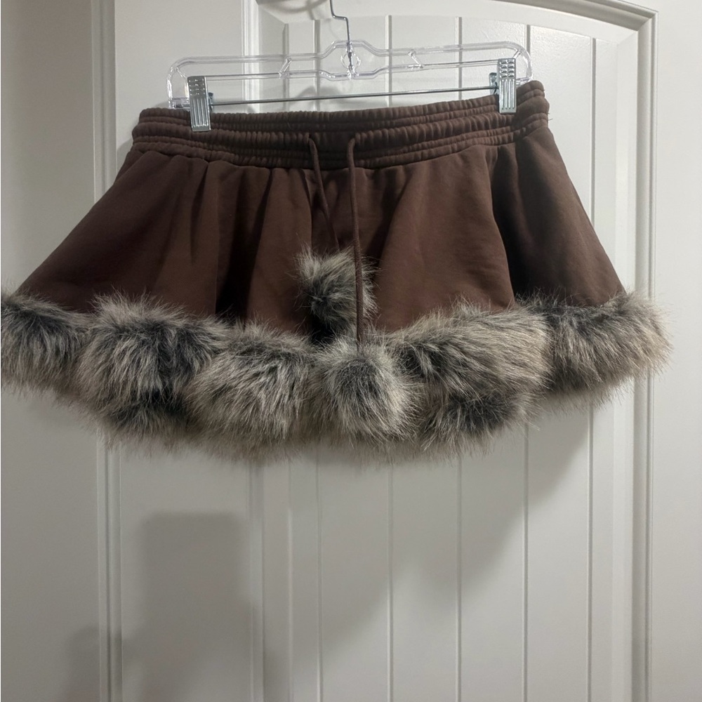 Dolls Kill Club Exx WILD ONE MINI SKIRT - BROWN, Size XXL